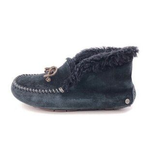 UGG Alena Moccasin Slippers Womens Size 6 EUR 37 Black Leather Indoor Outdoor